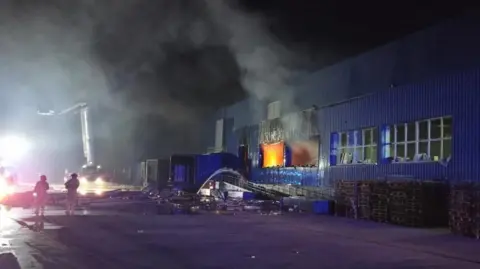 Rozetka A photo that Ukraine's Rozetka online retailer says is its largest warehouse hit by Russian drones overnight. Photo: 2 August 2026