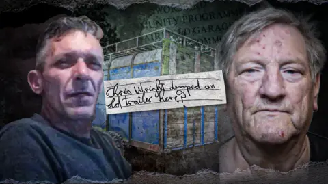 BBC A composite image of Wright (right) and Richard Dyson on the left. The image shows the diary entry and a blue animal trailer in the background.