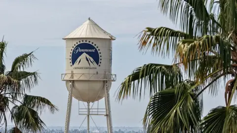 Getty Images An aerial view of the Paramount logo is displayed on a water tower at the Paramount Studios lot in Los Angeles, California.