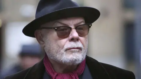 PA Media File photo dated 28/1/2015 of Gary Glitter, wearing sunglasses, a black hat and red and white spotted scarf