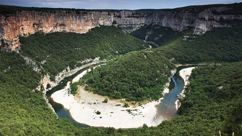 Getty Images A view from an outlook of Cirque de la Madeleine, a prominent loop in the Ardèche River located within the Gorges de l'Ardèche in southern France (Credit: Getty Images)
