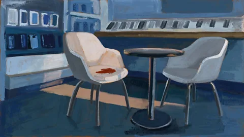 Prashanti Aswani Painted illustration of a white chair with a red blood stain from heavy menstrual bleeding (Credit: Prashanti Aswani)