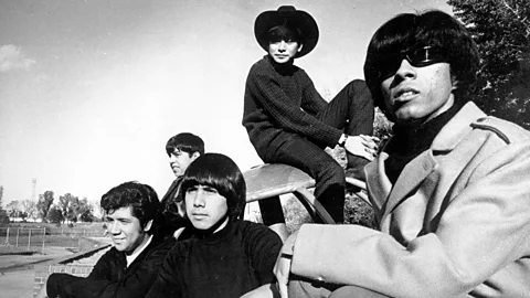 Getty Images A black-and-white photo of the members of ? and the Mysterians (Credit: Getty Images)